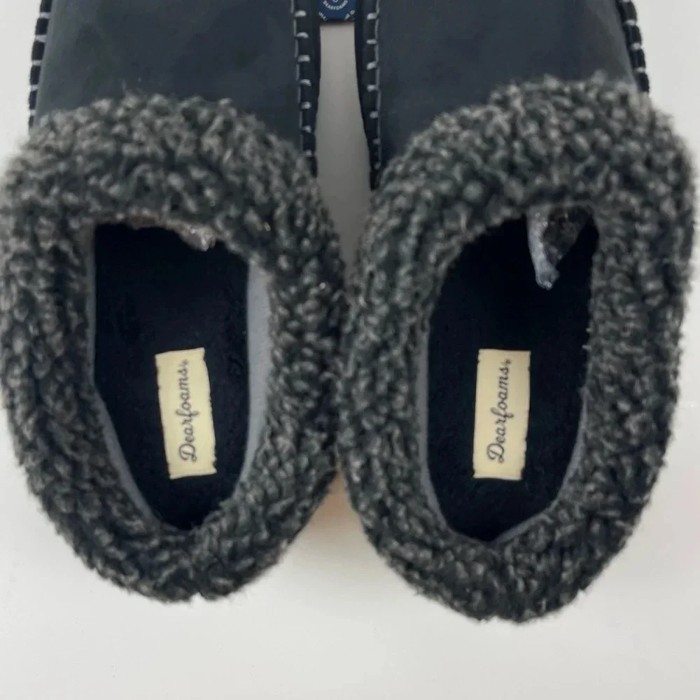 DearFoams Slippers Size Small Black Marshall Microsuede Clog Memory Foam NWT